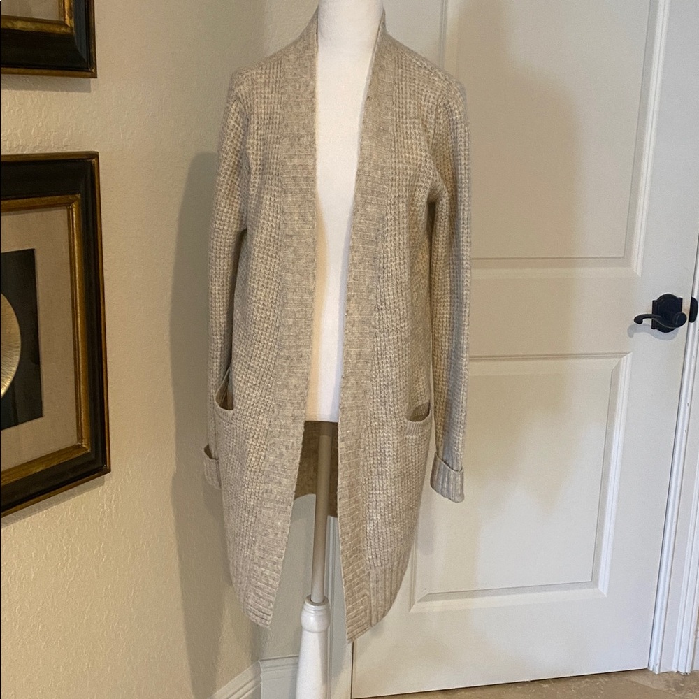 Cozy Beige Open Front Long Line Cardigan